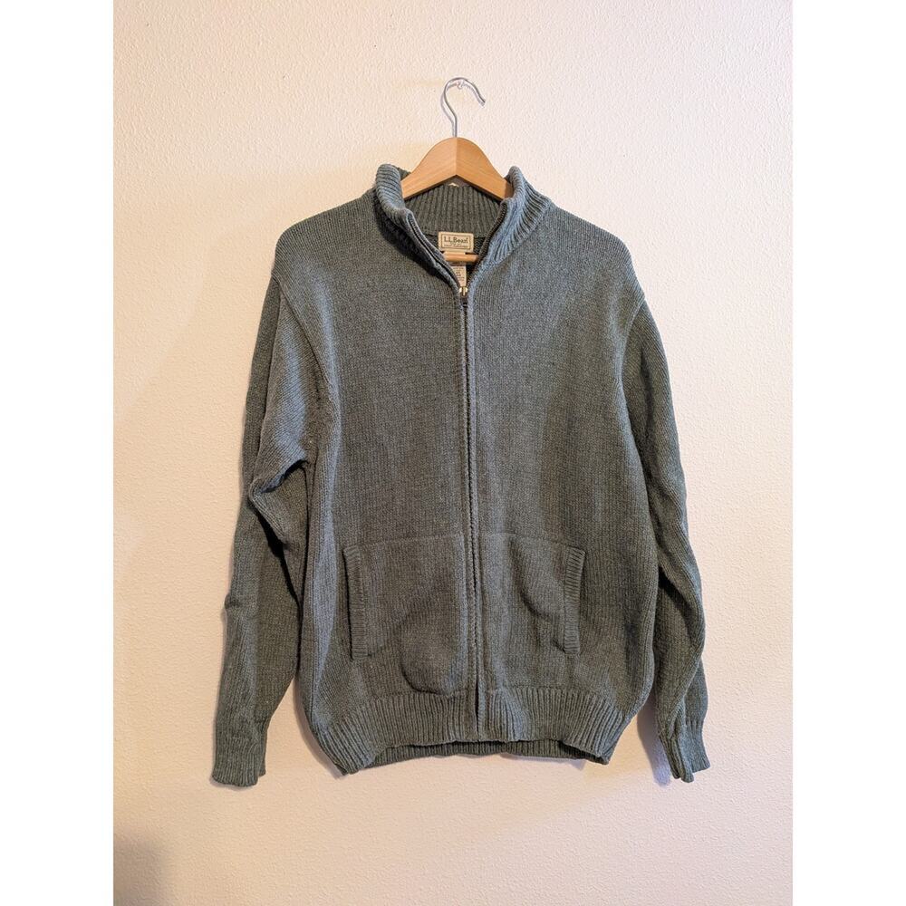 L.L. Bean‎ gray blue cotton blend zip up sweater size M